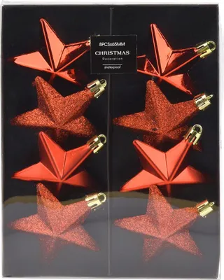Zdjęcie produktu dla Bombki choinkowe nietłukące gwiazdki czerwone 6,5 cm 8 szt.