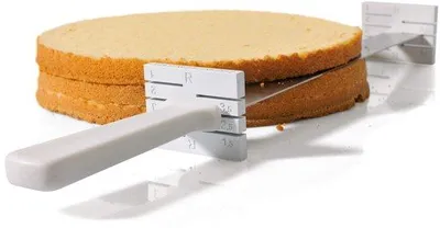 Produktbild von Ibenzoa® Tortenmesser – professionelles Schichtmesser mit verstellbaren Abstandshaltern, 32 cm (Klinge 28 cm), Edelstahl und Kunststoff, spülmaschinenfest, 1–4 cm