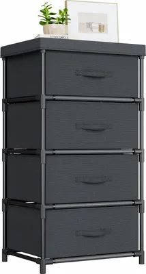 Productafbeelding van Opbergmeubel 4 lades, stalen frame, zwart, voor slaapkamer