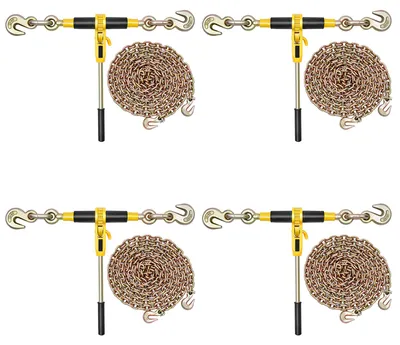 Image de Tendeurs à cliquet SucceBuy avec chaînes d'arrimage G80 10 mm x 6,1 m, lot de 4, force de tension 4173 kg, attaches de chaîne pour la sécurisation du chargement, le transport et les remorques à plateau
