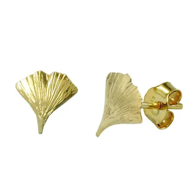 Produktbild von Ohrstecker Ohrring 9mm Ginkgoblatt glänzend 9Kt GOLD gold 9x9mm