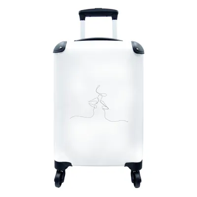 Produktbild von MuchoWow® Koffer Handgepäck Trolley Rollkoffer Kleine Reisekoffer mit 4 Rollen - Ehepaar - Strichzeichnung - Schwarz - Weiß - Cabin Size < 55x40x23 cm & 55x40x20 cm - Fotokoffer - Kabinenkoffer - Boardgepäck - Reise-Box - Reisekoffer - Reisegepäck - Koffer mit Bild - Trolley für Kinder