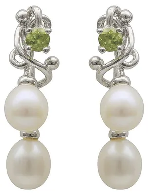 Produktbild von Ohrringe Ohrhänger mit Stecker Süßwasser Perlen & Peridot 925 Silber Damen