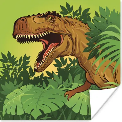 Produktbild von MuchoWow® Poster Dinosaurier - Pflanzen - Braun - Illustration - Kinder - Baby - Junge 100x100 cm - Babyzimmer