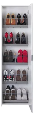 Produktbild von Schuhregal Dbarrec, Mehrzweck - Dielenmöbel mit Spiegeltür, Moderner Schuhschrank mit 5 Einlegeböden, 100% Italy, 50x18h178 cm, Weiß