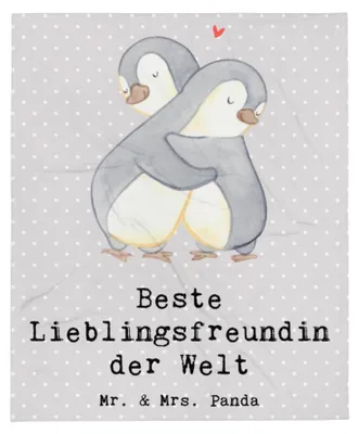 Produktbild von Mr. & Mrs. Panda Bettdecke Pinguin Beste Lieblingsfreundin der Welt - Grau Pastell - Geschenk, Sofaüberwurf, Kuscheldecke, Tagesdecke, Geschenkidee, Decke, Liebe, Love