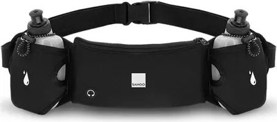 Produktbild von Laufgürtel mit 2 Trinkflaschen – Wasserdichte Hüfttasche für Joggen, Wandern & Outdoor – Verstellbar, Reflektierend & mit Kopfhöreranschluss