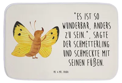 Produktbild von Mr. & Mrs. Panda Badematte Schmetterling Zitronenfalter - Weiß - Geschenk, Badezimmerteppich, Schmetterlinge, Motivation, Lustige Sprüche, Badteppich, Badvorleger, Fakt