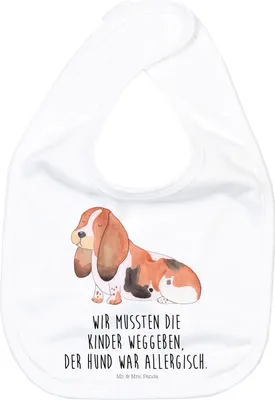 Produktbild von Mr. & Mrs. Panda Lätzchen Hund Basset Hound - Weiß - Geschenk, Für Babys, Hundeliebe, Babylätzchen, Sprüche, Sabberlätzchen, Esslätzchen, Süß, Schlabberlatz