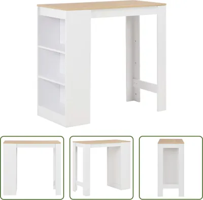 Image de The Living Store Table de bar avec étagère blanc 110x50x103 cm