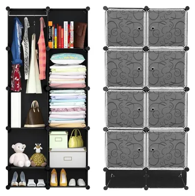 Image de Armoire modulaire - Armoire en plastique avec étagères - Rangement à chaussures - Design pliable - Pour chambre à coucher - Noir
