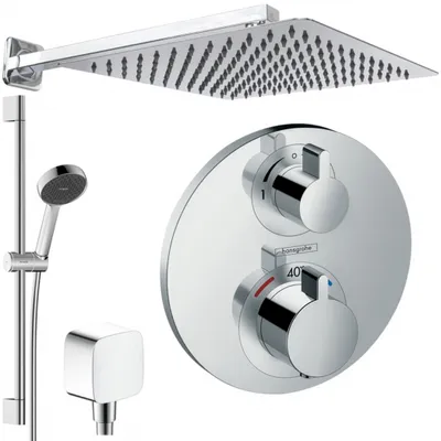 Produktbild von Hansgrohe und Jowi Unterputz Duschsystem Ecostat S Thermostat, Unterputz Duscharmatur mit Kopfbrause, 650mm Brausestange, OHNE iBox