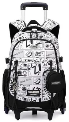 Immagine prodotto di Zaino da scuola con ruote per ragazzi, trolley a 6 ruote, removibile, idrorepellente, con scomparto per laptop, dimensioni 32x20x47 cm, colore nero e bianco