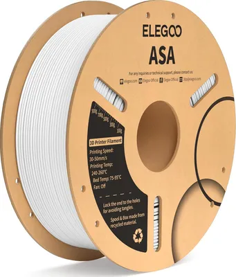 A spool of white 3D printer filament on a cardboard spool.