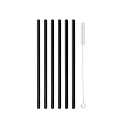 Produktbild von Glasstrohhalme, 6 Stück, gerade, schwarz, 20 cm, mit Bürste