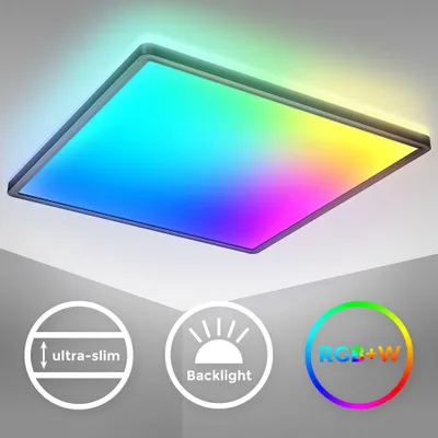 Immagine prodotto di B.K.Licht I Lampada da soffitto LED RGB I Pannello LED ultra piatto I cambio colore I Lampada da soffitto RGBW dimmerabile I illuminazione indiretta I telecomando I Nero