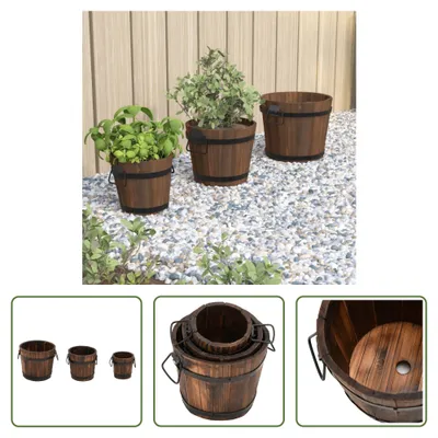Immagine prodotto di The Living Store Set di 3 secchi per piante in legno di abete massiccio