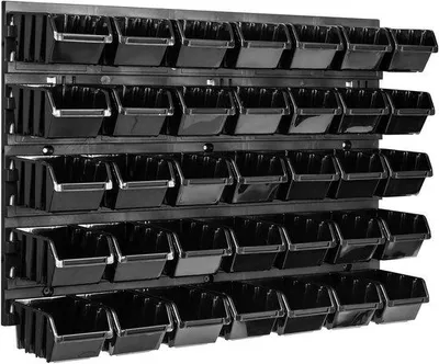 Imagen del producto de Estantería de pared con 35 cajas de almacenamiento, ideal para talleres y garajes