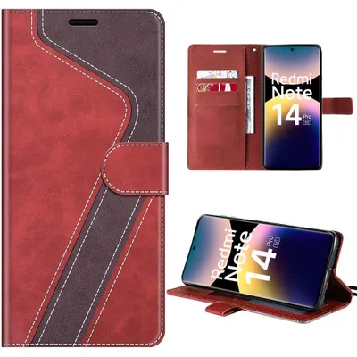 Image de Coque pour Xiaomi Redmi Note 14 Pro 5G, Protection Cuir Synthétique Antichoc Rouge Marron