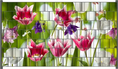 Produktbild von Wallario Zaunsichtschutz mit Motiv Blühende Blumen im Frühling in pink und weiß für Ein- und Doppelstabmatten Zäune in der Größe 250 x 140 cm