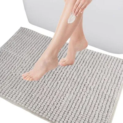 Imagen del producto de Alfombrilla de chenilla Unyqoos® de 40x60 cm, suave y absorbente, con base antideslizante, color gris, lavable a máquina – ideal para baño, cocina y dormitorio