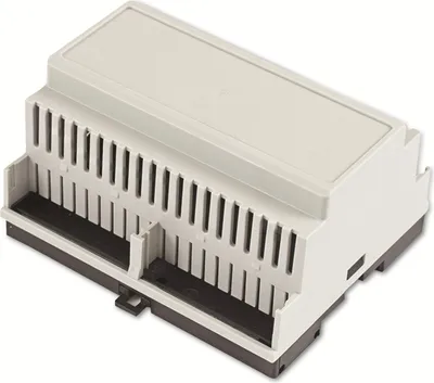 Produktbild von HAMMOND Hutschienen-Gehäuse,1597DIN6GY, PPE / Polycarbonate, lichtgrau, IP20, 90x105x58 mm