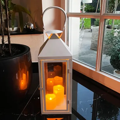 Produktbild von XXL Garten - Laterne Windlicht Weiß Metall 54cm