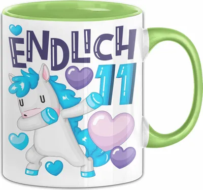 Produktbild von 11. Geburtstag Geschenk Tasse Becher Mädchen Einhorn Geburtstagsgeschenk Tochter Endlich 11 (Grün)