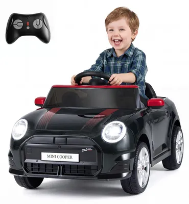 Image de Voiturette pour enfants COSTWAY, modèle BMW Mini, batterie 12V, voiture électrique avec télécommande 2,4 GHz, éclairage LED, klaxon, musique et moteurs de 35W, vitesse de 3 à 6 km/h, poids maximum supporté : 30 kg, pour les enfants de 3 à 8 ans
