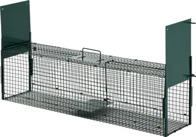 Image de PawHut Piège Vivant Cage Attrape 100 x 25 x 28 cm Piège Fouine pour Martres, Rats, Souris - 2 entrées + poignée - métal vert