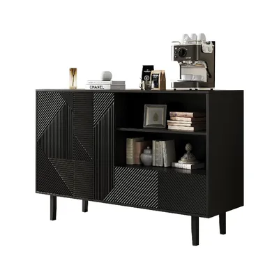 Produktbild von Dekorativer Schrank mit Streifen,Aufbewahrungsschrank mit geometrischem Muster,mit Türen und Schublade,offener Stauraum für Eingangsbereich