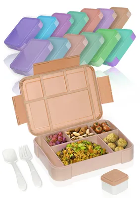 Produktbild von Deine Schulhelden Bento Box - Brotdose für Erwachsene und Kinder - Auslaufsichere Lunchbox mit Besteck & Becher - BPA frei, 1330ml (Cappuccino Dream)