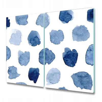 Produktbild von Küchenschneidebrett - Glasschneidebrett - Herdabdeckung - 2x 30x52 cm - Blaue Tintenpunkte
