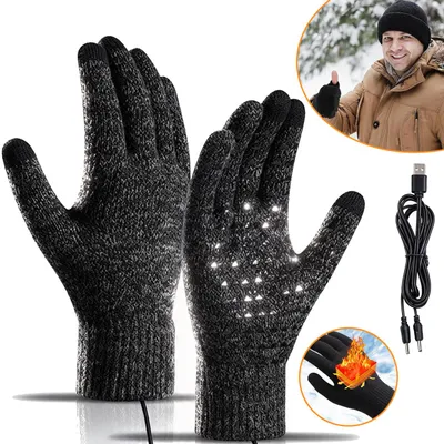Produktbild von Beheizte USB Handschuhe mit Touch‑Funktion, Warme Strickhandschuhe für Damen und Herren, Einheitsgröße für Winter Outdoor Sport und Arbeit