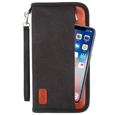 Produktbild von Reisepass Tasche Reisedokumententasche Reisemappe Reisebrieftasche Ausweistasche Dokumente Organizer + 2 Passport Hülle+5 RFID-Blocker Kreditkarte Etui für Damen und Herren (Schwarz, 25x13cm)