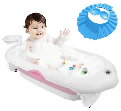 Image de Baignoire pour bébé - Baignoire pliable - Avec siège - Thermomètre intégré - Plastique PP - Pour nouveau-nés - Rose