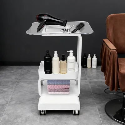 Immagine prodotto di Carrello per cosmetici - Carrello/carrello portaoggetti - Pannello in acrilico - Portata 15 kg - Pannello 37×47 cm - Altezza 76 cm - Montaggio con viti - Bianco