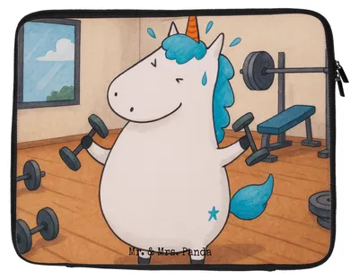 Produktbild von Mr. & Mrs. Panda Laptop Tasche Einhorn Fitness Design 33 x 42 cm - Weiß - Geschenk, Hülle, Fitnessstudio, Diät, Gym, Laptoptasche, Unicorn, Sport, Laptophülle, Sleeve