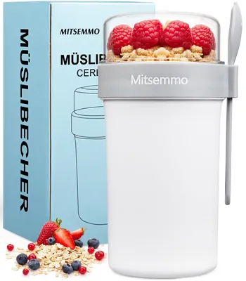 Joghurtbecher To Go 760+230 ml mit Müslifach & Löffel