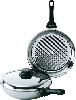 Produktbild von Kelomat Bratpfanne Grillmeister mit Deckel Ø28 cm Edelstahl Induktion Grillwabenboden