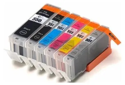 Image de 6 piles compatibles Canon PGI-550 noir & CLI-551 cyan, magenta, jaune, noir et gris - 6 piles à mémoire en taille XL pour Pixma IP8700, IP8750, MG6300, MG6350, MG7100, MG7150, MG7500, MG7550