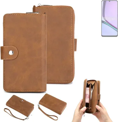 Produktbild von K-S-Trade Handyhülle Schutzhülle kompatibel mit Realme Nazro N61 & Portemonnee Tasche Handytasche Case Etui Geldbörse Wallet braun (1x)