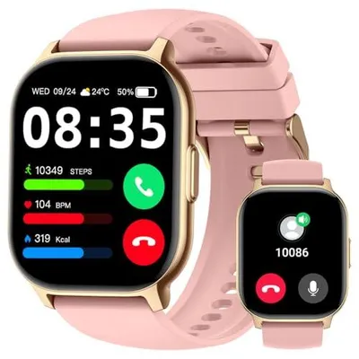 Produktbild von Smartwatch für Herren und Damen, 2,1 Zoll HD Smartwatch mit Anruf, Bluetooth, Sport, Schrittzähler, Schlafmonitor, Herzfrequenzmesser, wasserdicht, IP68, für Android/iOS (Rosa)