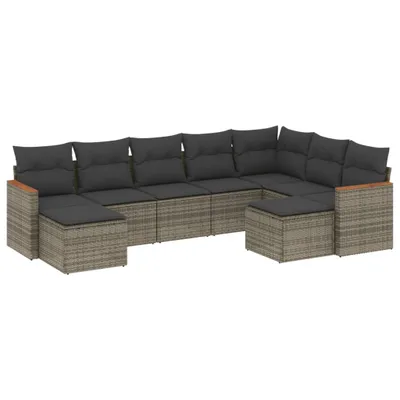 Produktbild von vidaXL 9-tlg. Garten-Sofagarnitur mit Kissen Grau Poly Rattan