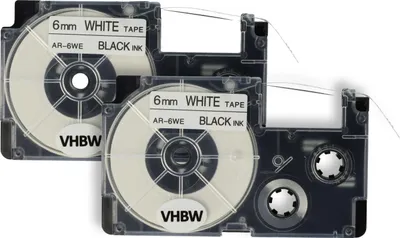 Produktbild von vhbw 2x Schriftband-Kassette Ersatz für Casio XR-6WE, XR-6WE1 für Etiketten-Drucker 8m x 6mm Schwarz auf Weiß