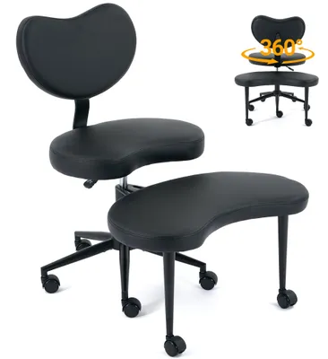 Zdjęcie produktu dla Ergonomiczne krzesło biurowe Schneidersitz, obite sztuczną skórą (PU), z regulowaną wysokością, wyposażone w podwójne siedzisko oraz dodatkową powierzchnię, która obraca się o 360 stopni, umożliwiając pozycję "schneidersitz", pracę z kolanami oraz klasyczne siedzenie