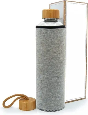 Produktbild von Famanu Glasflasche 1 Liter – Trinkflasche aus Borosilikatglas mit Neopren-Hülle – Auslaufsicher