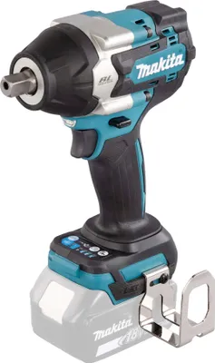 A cordless impact wrench with a battery pack attached.