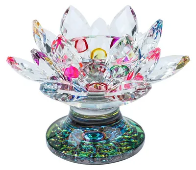 Lotus-Kerzenhalter aus buntem Kristallglas, 10 cm, für Tischdeko
