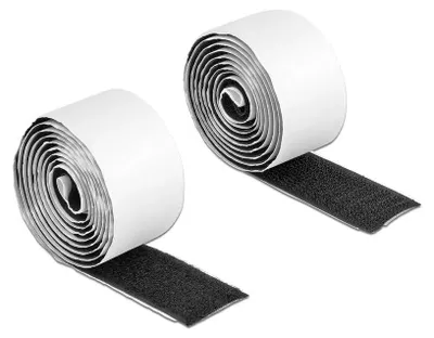 Imagen del producto de Cinta adhesiva de bucle con superficie autoadhesiva, con cinta de gancho y cinta de bucle, de 1 metro de largo y 25 mm de ancho, color negro